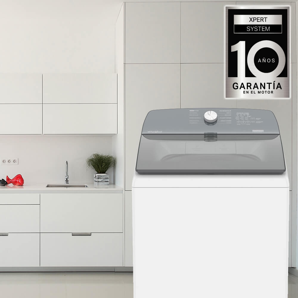 Lavadora Whirlpool 8MWTWCO31WJM vista frontal con capacidad de 22 Kilogramos.
